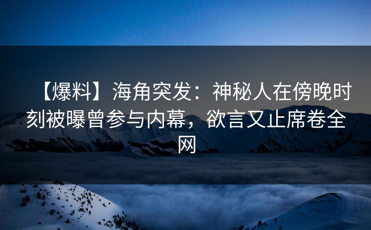 【爆料】海角突发：神秘人在傍晚时刻被曝曾参与内幕，欲言又止席卷全网