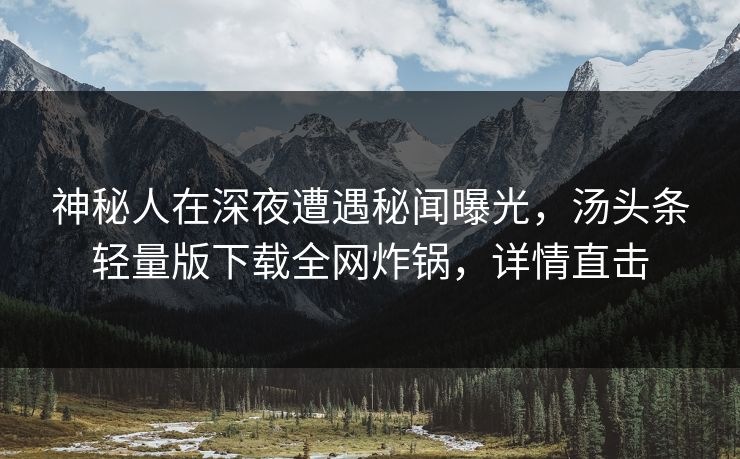 神秘人在深夜遭遇秘闻曝光，汤头条轻量版下载全网炸锅，详情直击