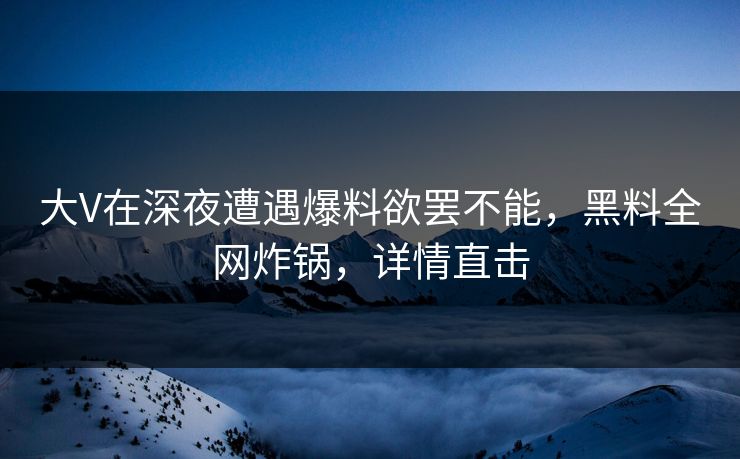 大V在深夜遭遇爆料欲罢不能，黑料全网炸锅，详情直击